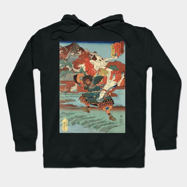 Powerful Samurai Lifting Horse - Old Japanese Ukiyo-e Woodblock Print Art Hoodie by Click Here For More